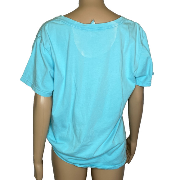 Women's Large Fresh Produce Vermont Flip Flop Cotton V-Neck Blue T-Shirt - Picture 3 of 4